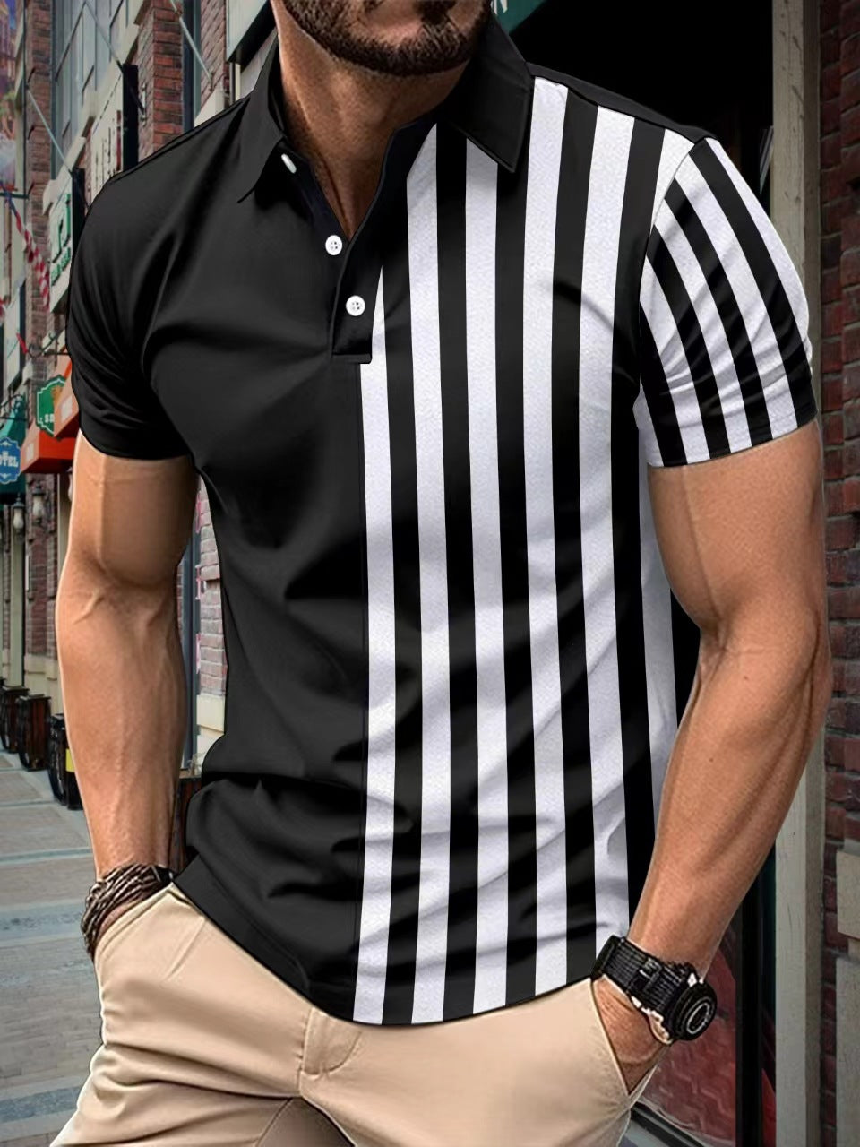 Metro Arden Men's Lapel Striped Polo Shirt
