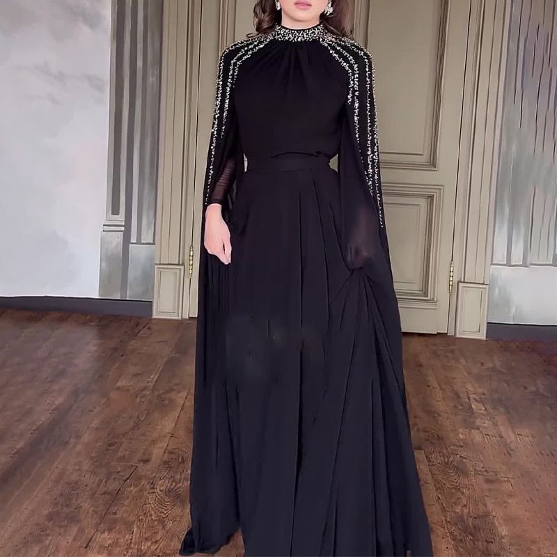 Nova Long-Sleeve Rhinestone Maxi Dress