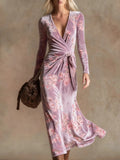 Nova Long-Sleeve V-Neck Maxi Dress