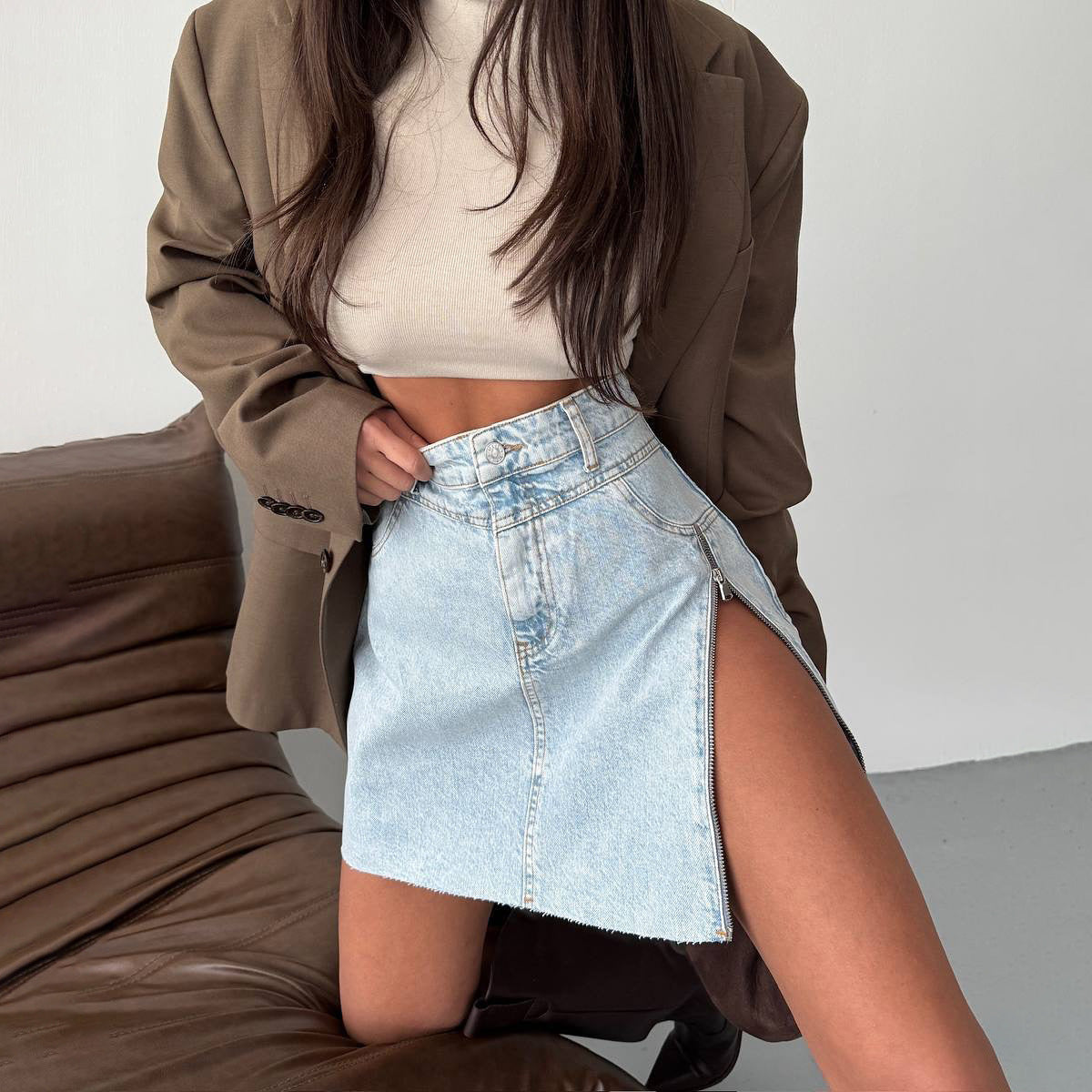Sway Zip Denim Skirt