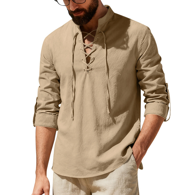 Metro Men's Linen Long-Sleeve Henley Shirt