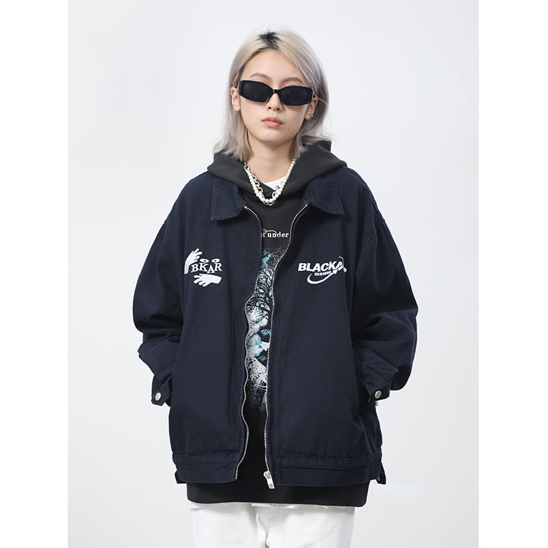 District Men's Relaxed Letter-Print Embroidered Bomber Jacket
