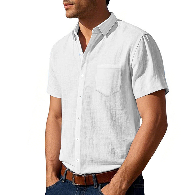 Metro Men's Short-Sleeve Solid Linen Shirt