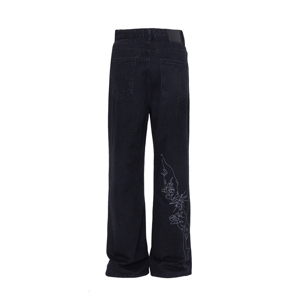 Indigo Men's Embroidered Straight Jeans