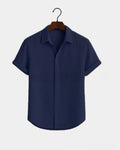 Metro Men's Cotton Short-Sleeve Solid Linen Shirt