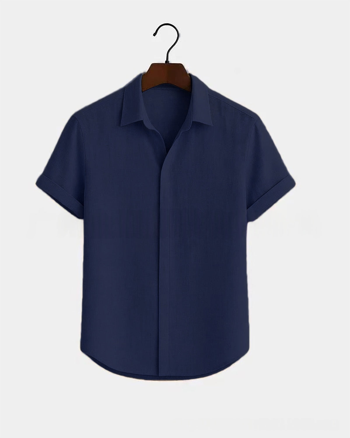 Metro Men's Cotton Short-Sleeve Solid Linen Shirt