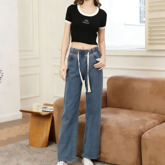 Indigo Wide-Leg Straight Jeans