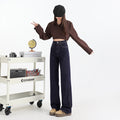 Indigo Fleece-Lined Thick Straight Jeans