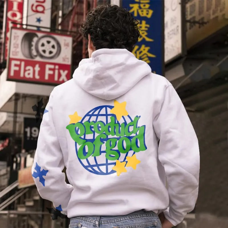 District Men's Drawstring Pocket Printed Hoodie