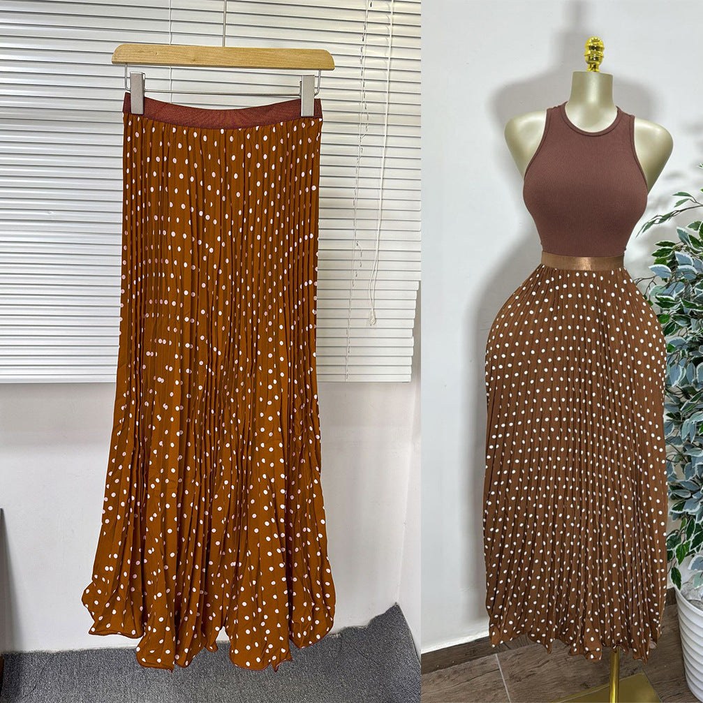 Sway Pleated Polka-Dot Skirt