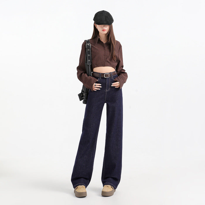 Indigo Fleece-Lined Thick Straight Jeans