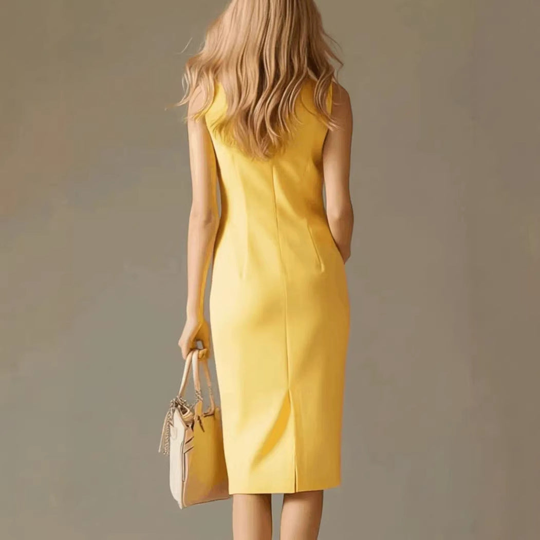 Nova Stand-Collar Contrast Midi Dress