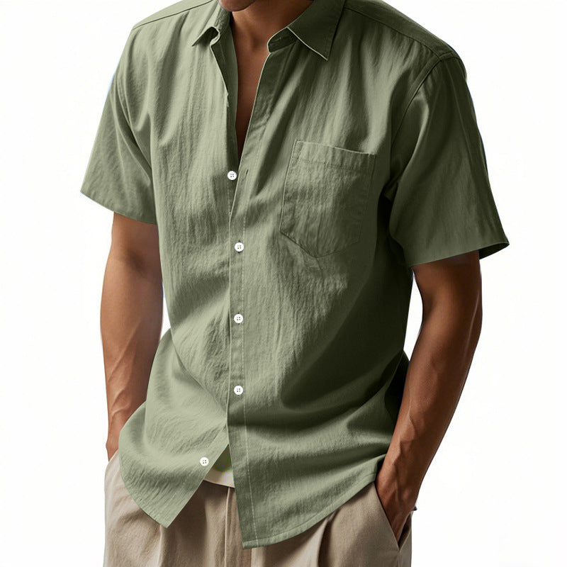 Metro Men's Short-Sleeve Solid Linen Shirt