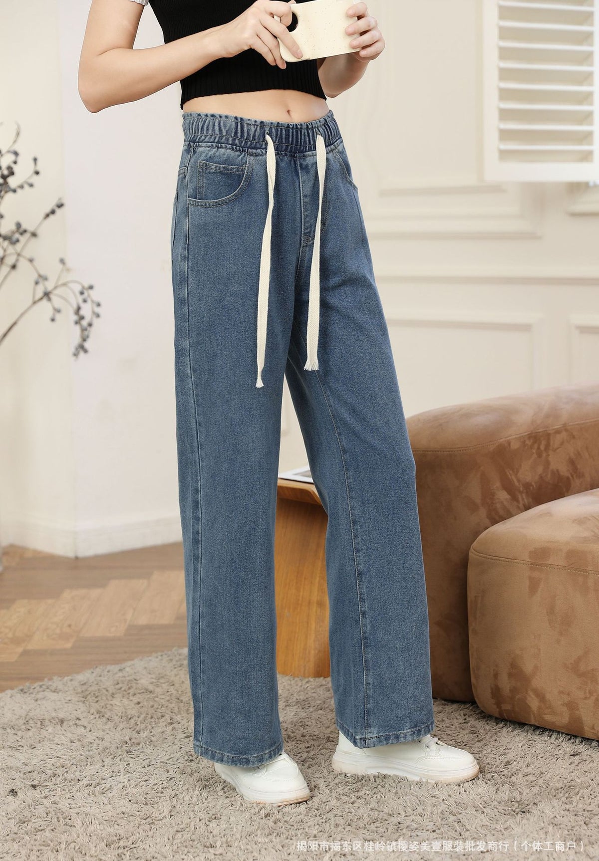 Indigo Wide-Leg Straight Jeans