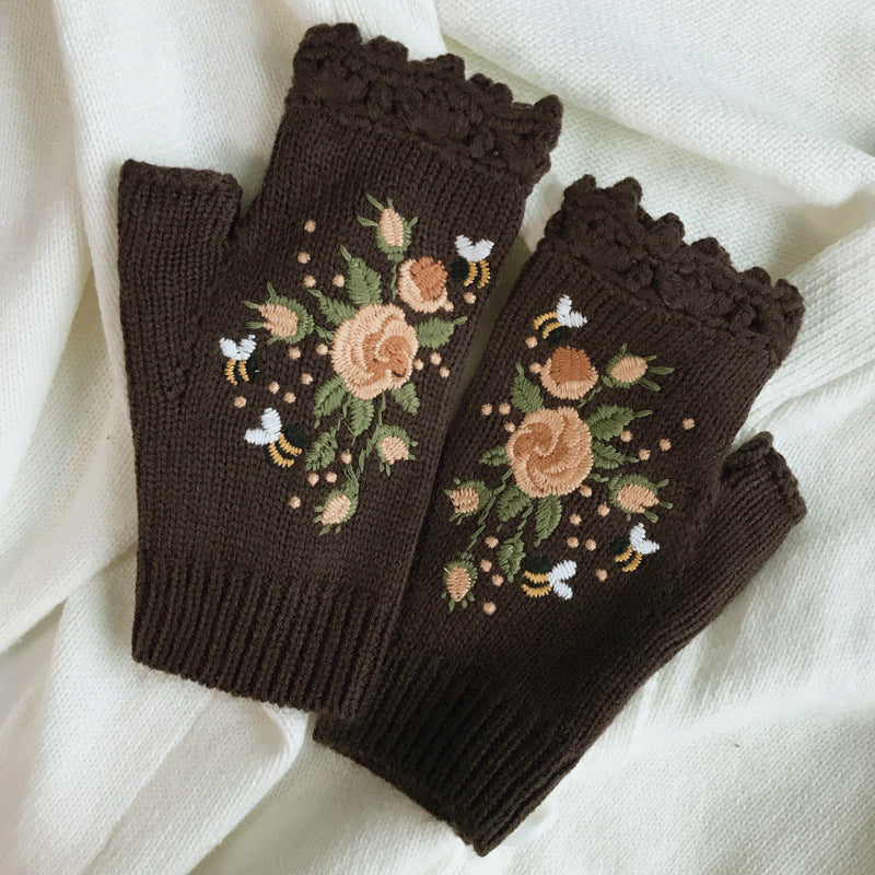 Ember Knit Floral Embroidered Gloves