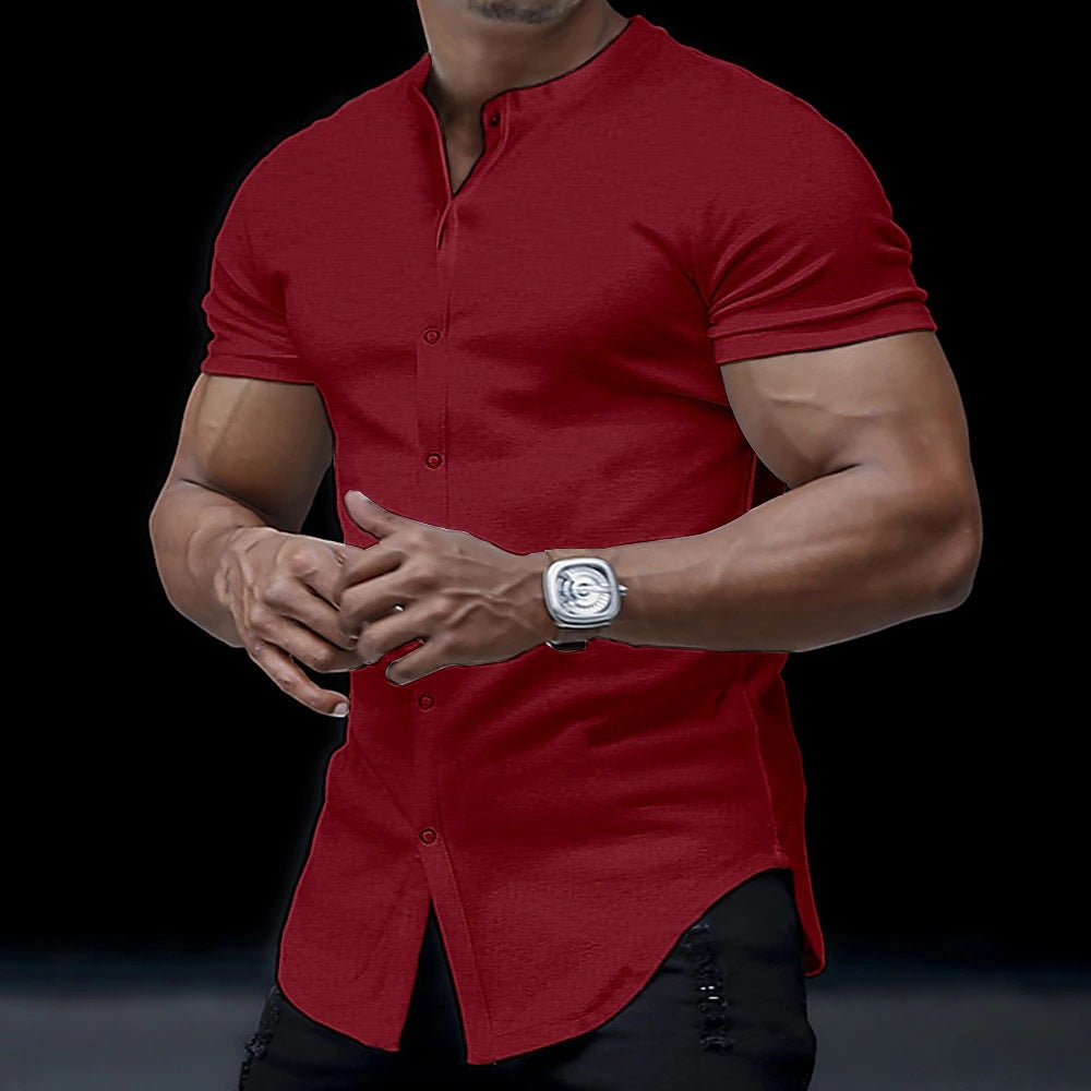 Metro Men's Stand-Collar Solid Henley Shirt