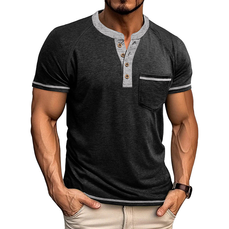 Metro Men's Short-Sleeve Button Vintage Henley Shirt
