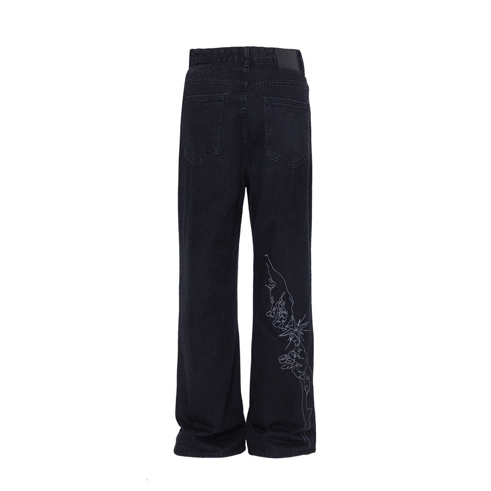 Indigo Men's Embroidered Straight Jeans