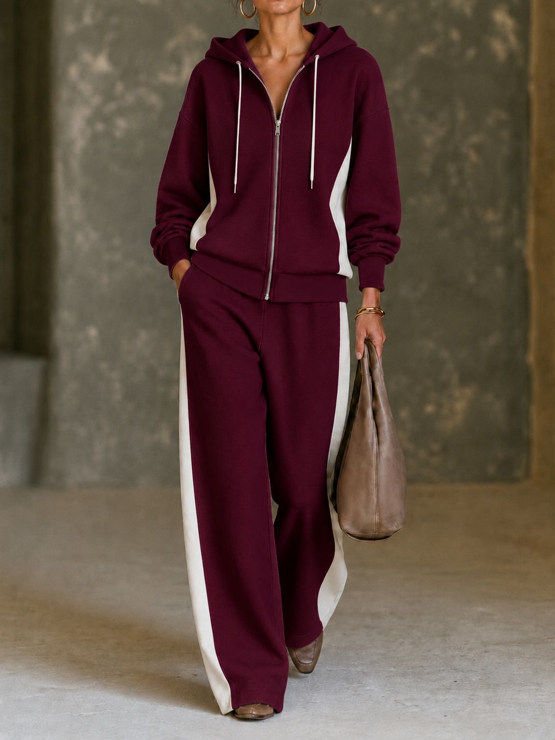 Sera Wide-Leg Zip-Up Colour-Block Tracksuit