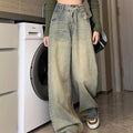 Indigo Distressed Retro Wide-Leg Jeans