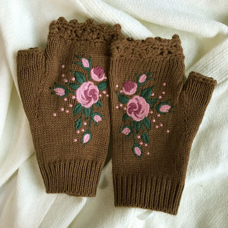 Ember Knit Floral Embroidered Gloves