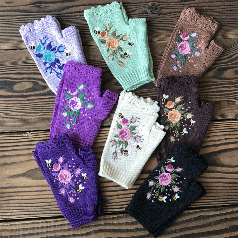 Ember Knit Floral Embroidered Gloves