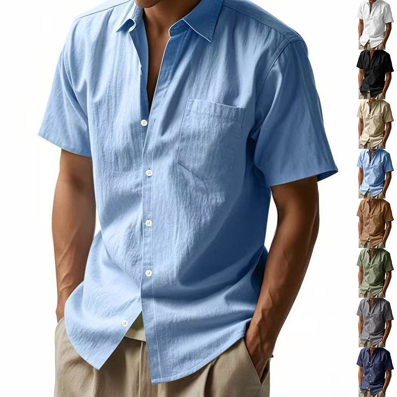 Metro Men's Short-Sleeve Solid Linen Shirt