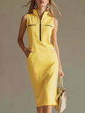 Nova Stand-Collar Contrast Midi Dress