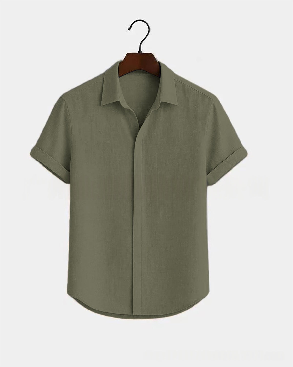 Metro Men's Cotton Short-Sleeve Solid Linen Shirt