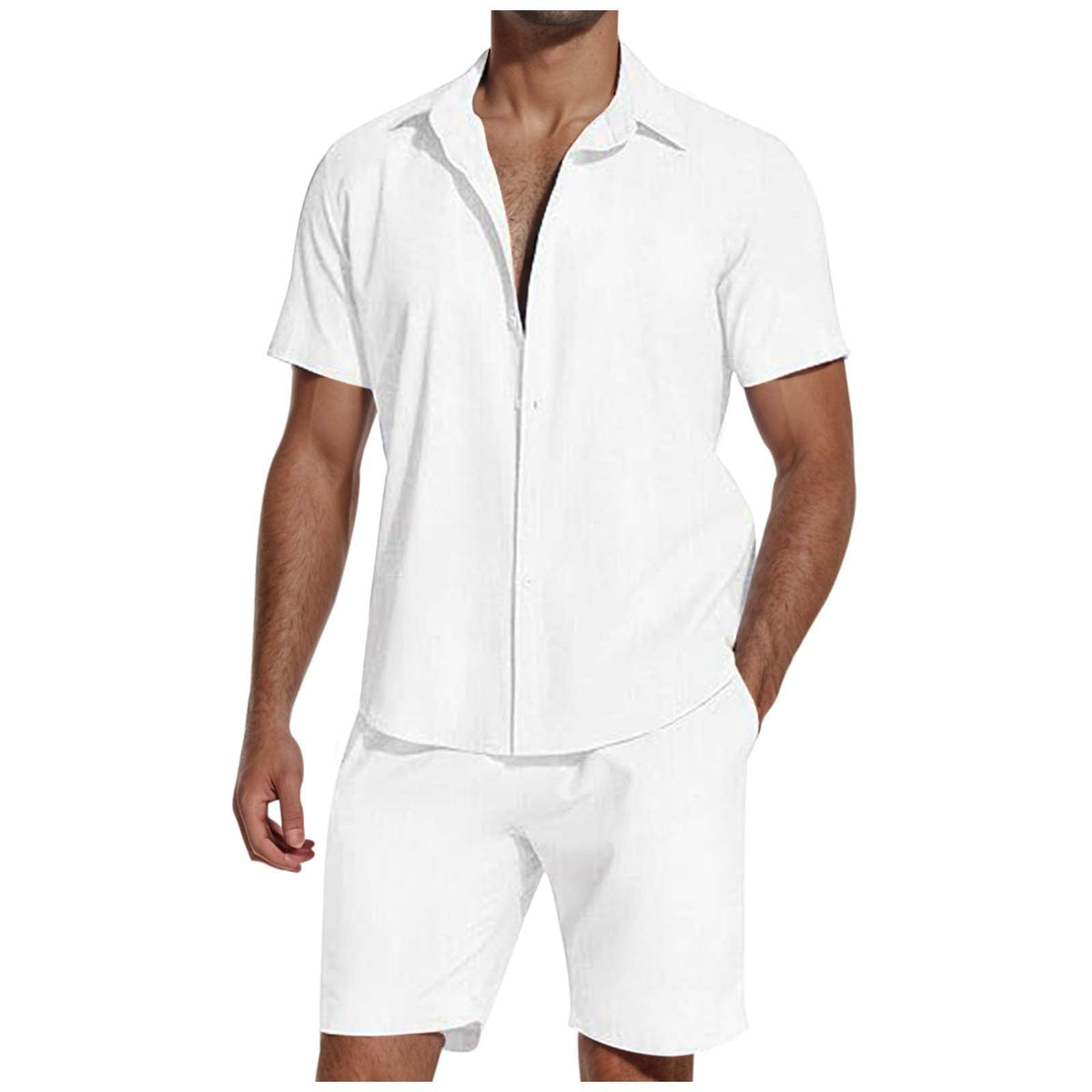 Metro Men's Short-Sleeve Lapel Linen Shirt