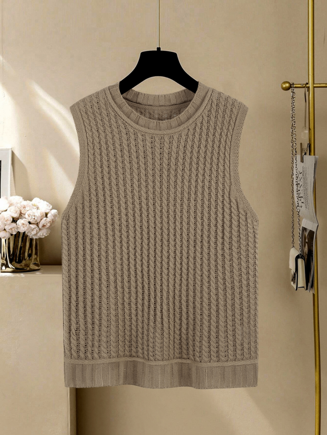 Hearth Acrylic Cable-Knit Crew-Neck Sweater Vest
