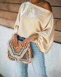 Aurelia Satin Off-Shoulder Blouse