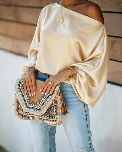 Aurelia Satin Off-Shoulder Blouse