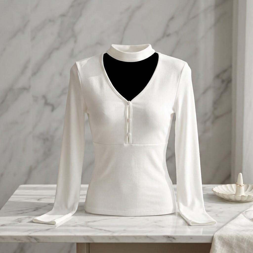 Aurelia Long-Sleeve V-Neck Halter Top