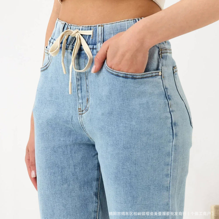 Indigo Wide-Leg Straight Jeans