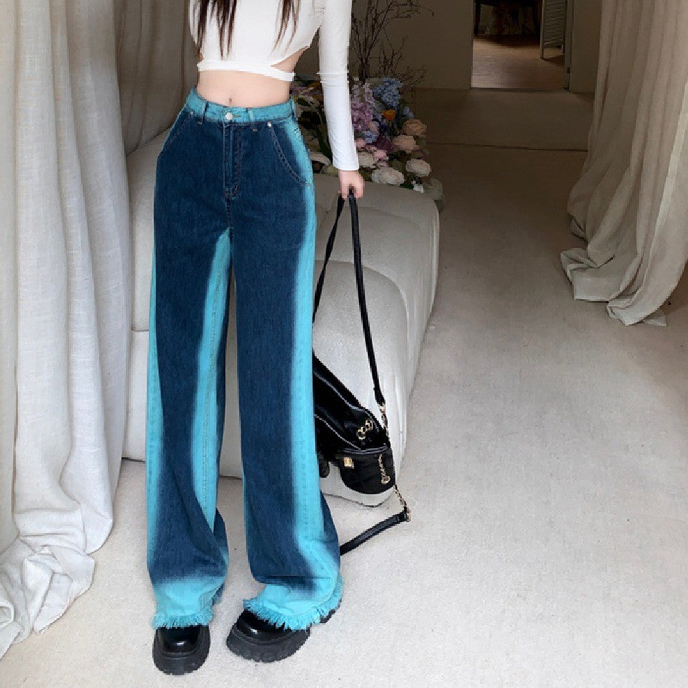 Indigo Wide-Leg Contrast Jeans