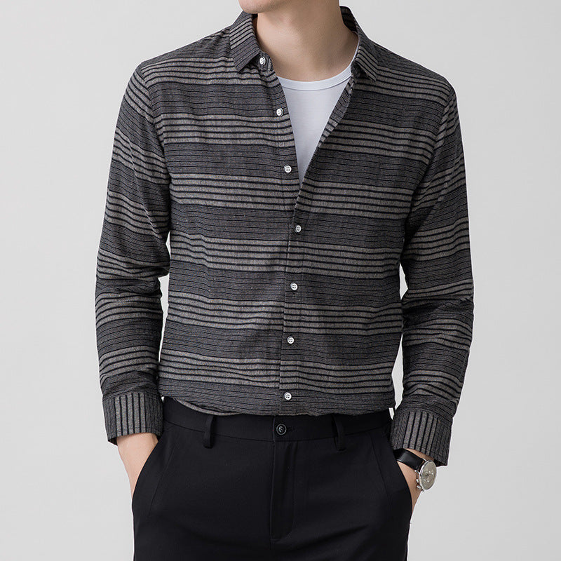 Metro Men's Linen Long-Sleeve Striped Shirt