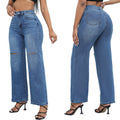 Indigo Ripped Wide-Leg Jeans
