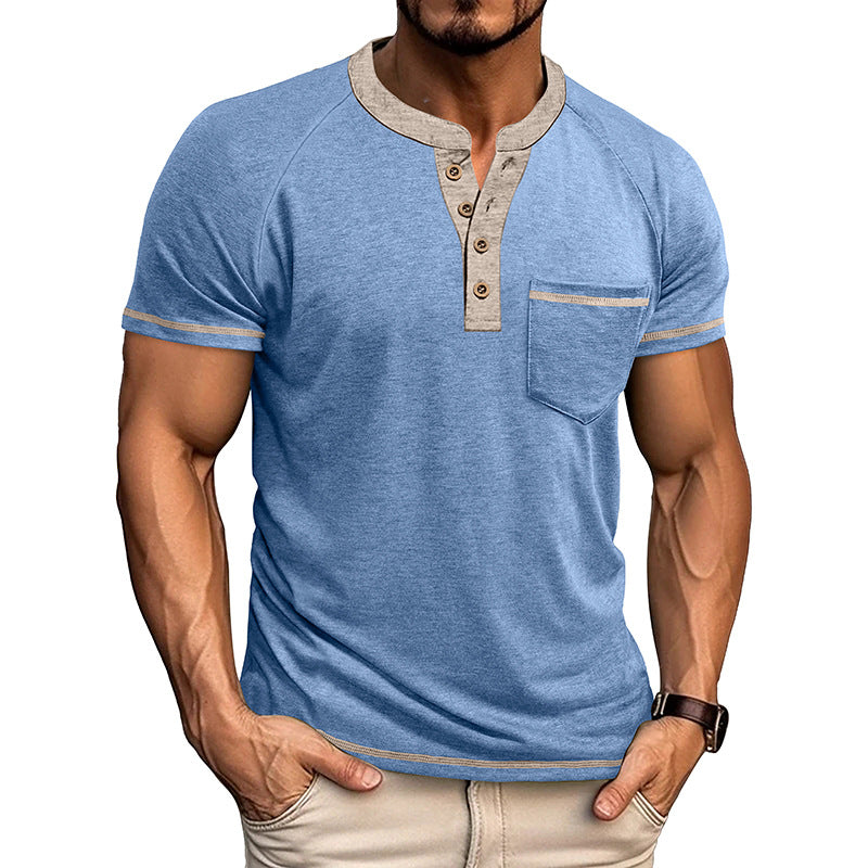 Metro Men's Short-Sleeve Button Vintage Henley Shirt