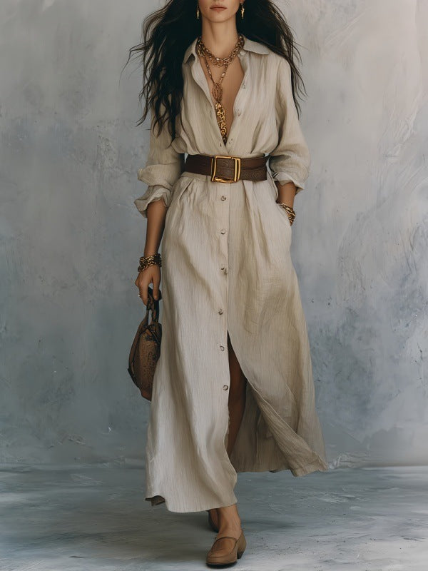 Nova Long V-Neck Shirt Dress