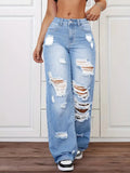 Indigo Ripped Washed Straight Jeans