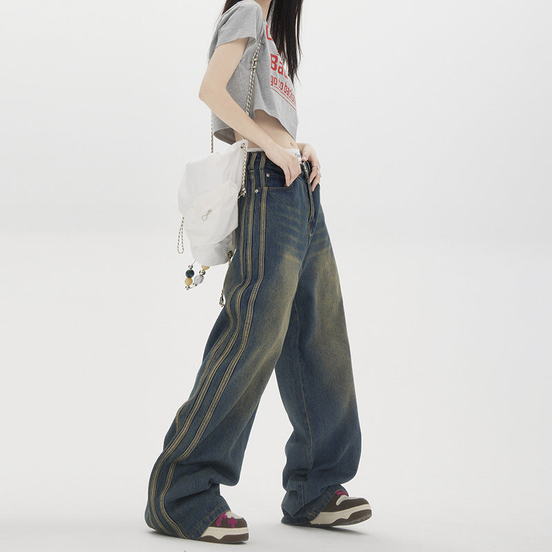 Indigo Striped Straight Jeans