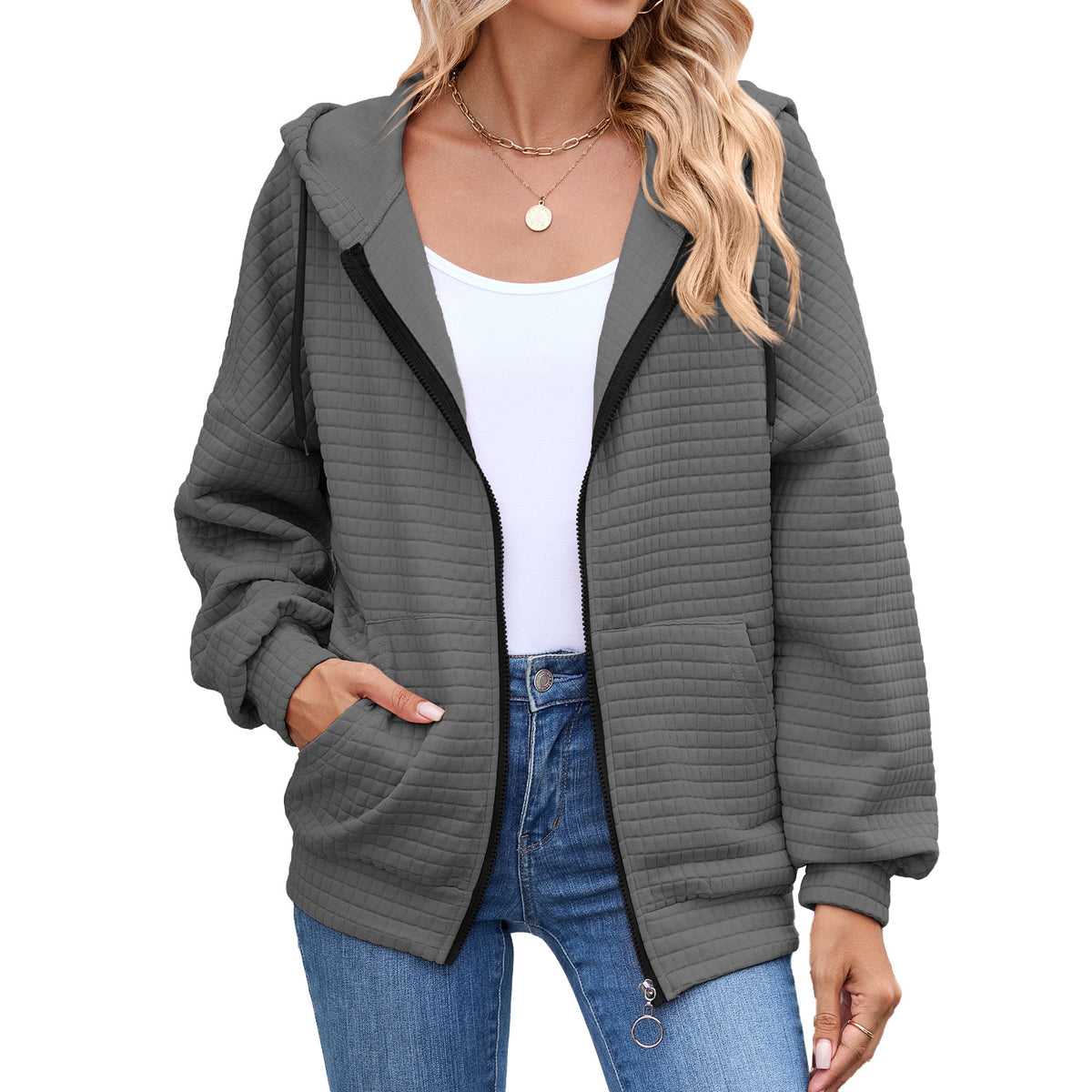 Hearth Waffle Hooded Zip-Up Cardigan
