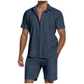 Metro Men's Short-Sleeve Lapel Linen Shirt