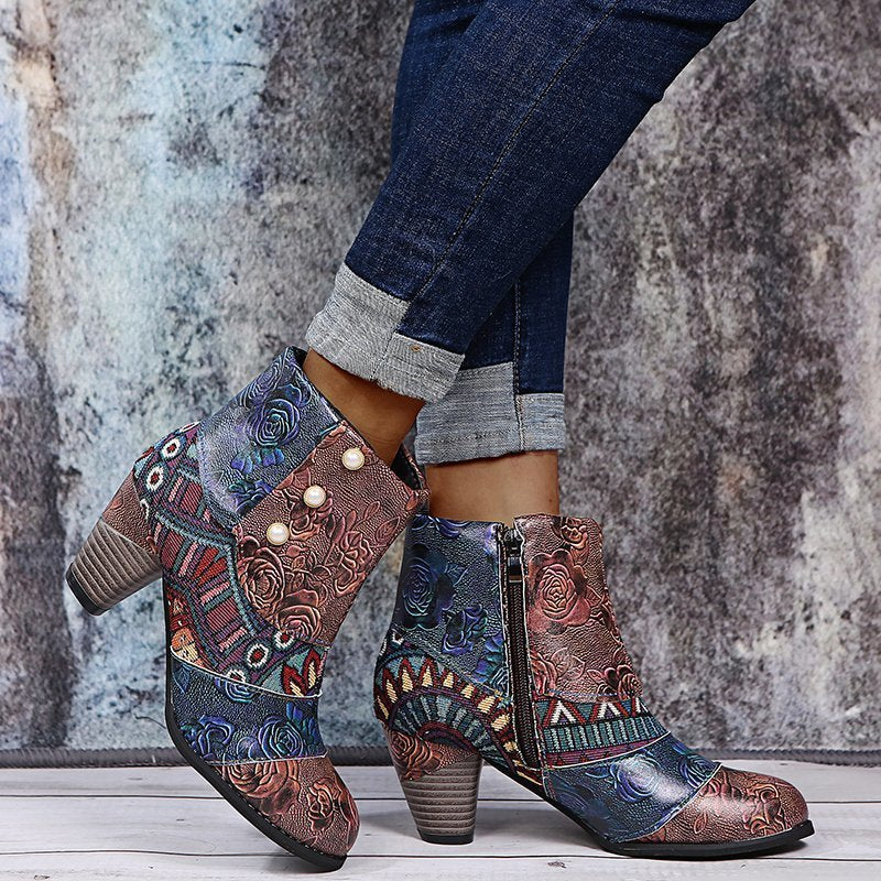 Stride Chunky Zip Printed Ankle Boots