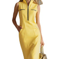 Nova Stand-Collar Contrast Midi Dress