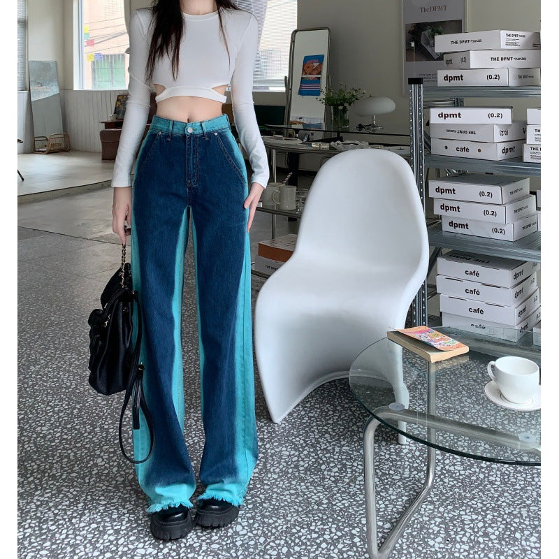 Indigo Wide-Leg Contrast Jeans