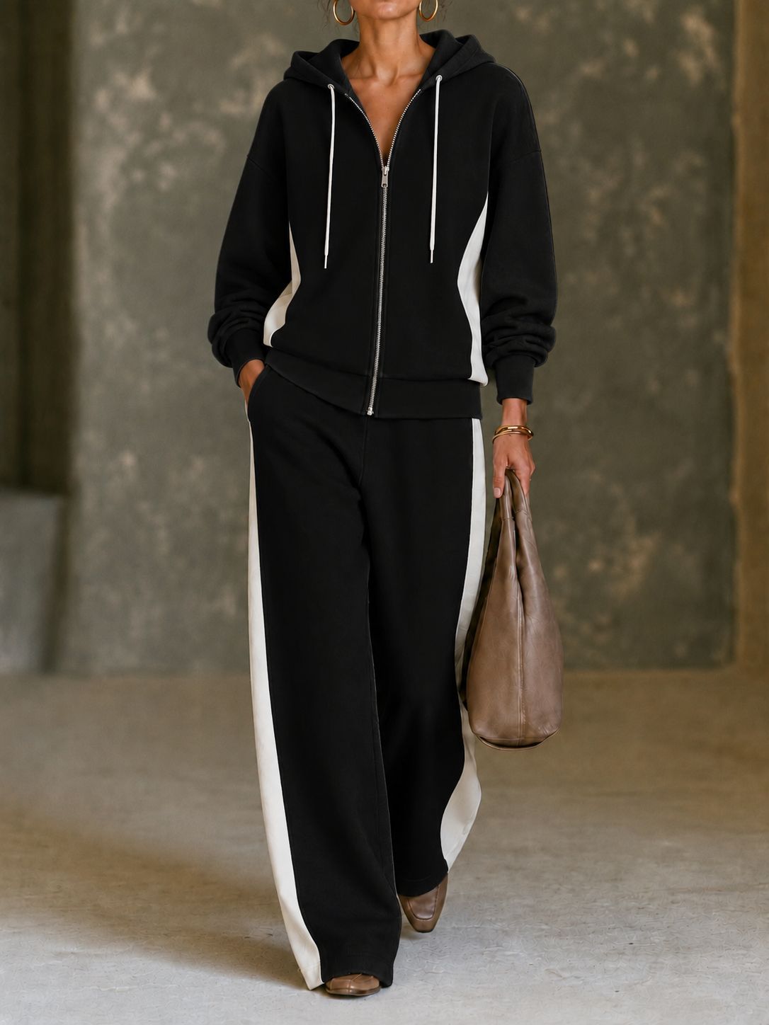 Sera Wide-Leg Zip-Up Colour-Block Tracksuit