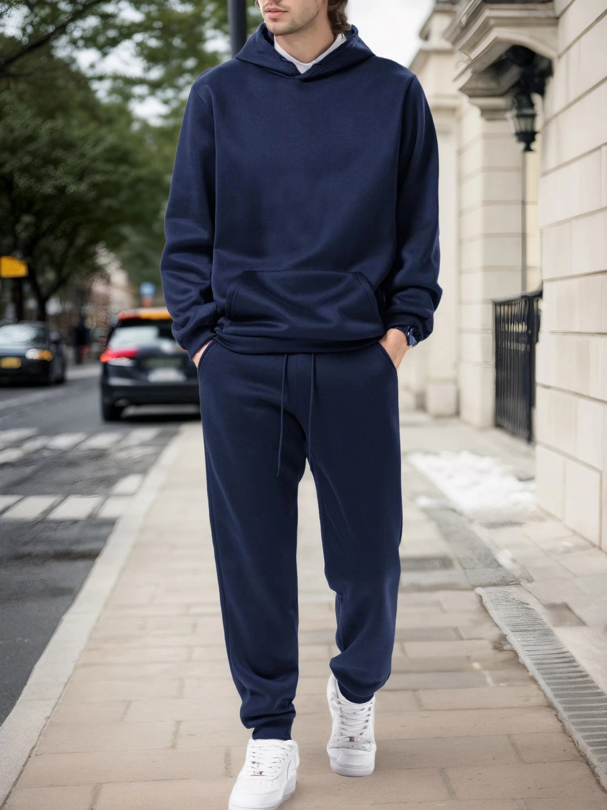 Men's hoodie and jogger set in navy blue