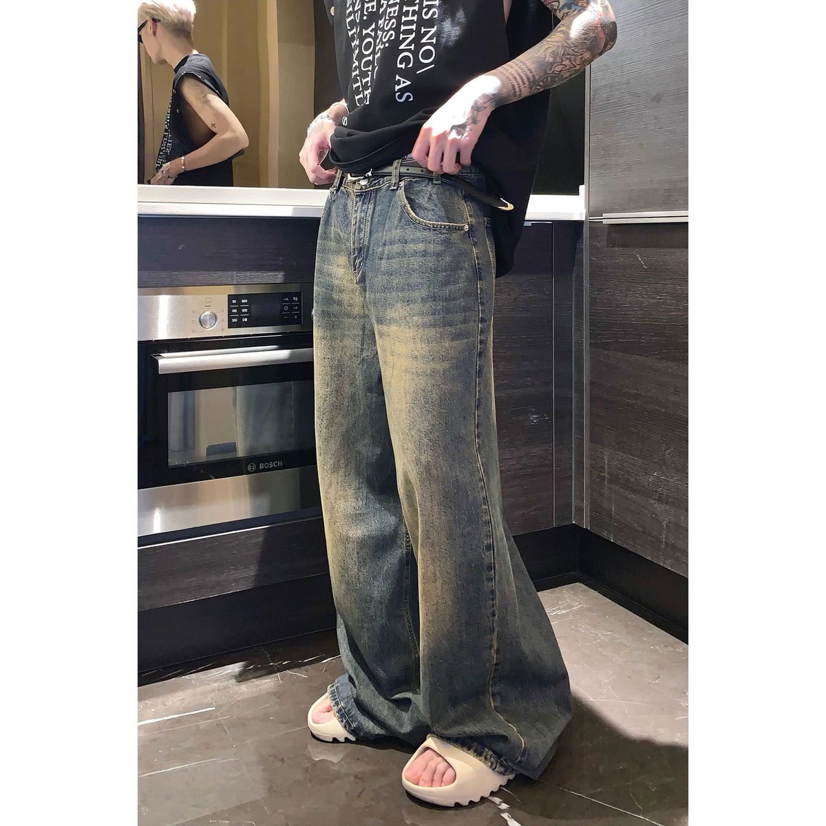 Indigo Men's Washed Retro Straight Jeans